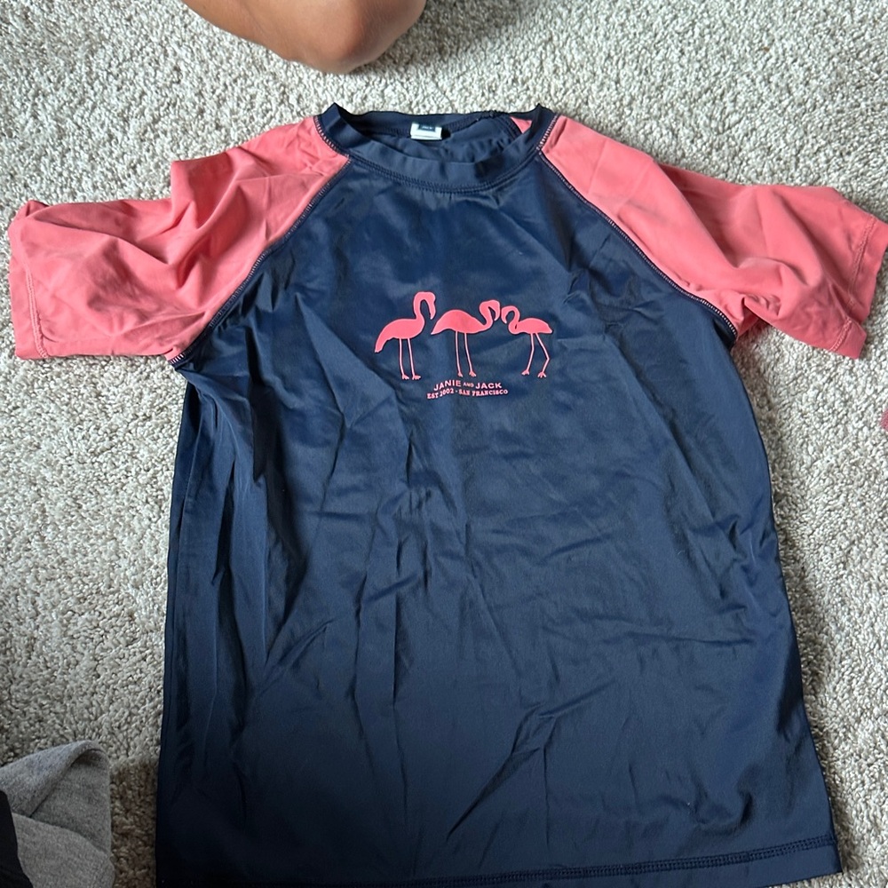 Janie and Jack Flamingo Navy and Pink Rashguard